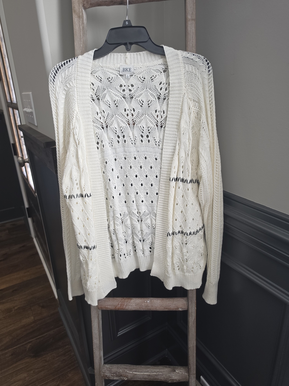 BKE Cream Openwork Cardigan with Subtle Stitch Accents
